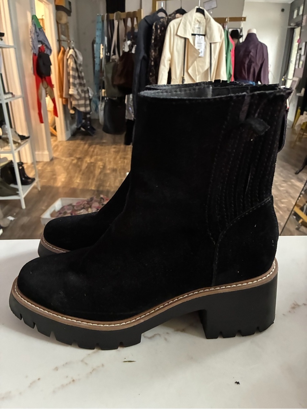 Dolce Vita hopper Black Suede Chunky Heel Ankle Boots - Women